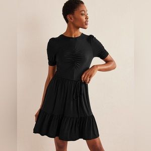 BODEN black dress with tie waist cinched/ruched chest